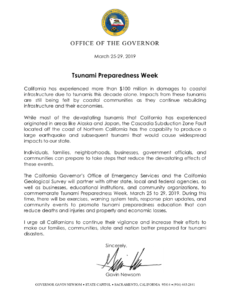 Letter from California Governor Commemorating Tsunami Preparedness Week